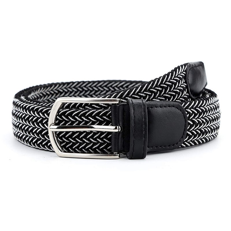 Radmire Braided Canvas Woven Elastic Stretch Belts for Men/Women/Junior with Multicolored (Black-White, Large/36-38â€ Waist) - Image 2